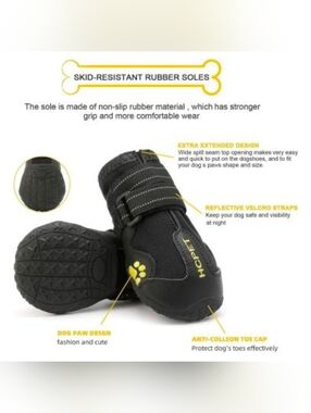 HCPet Black & Yellow Waterproof Dog Boots with Reflective Velcro Straps - Size 6